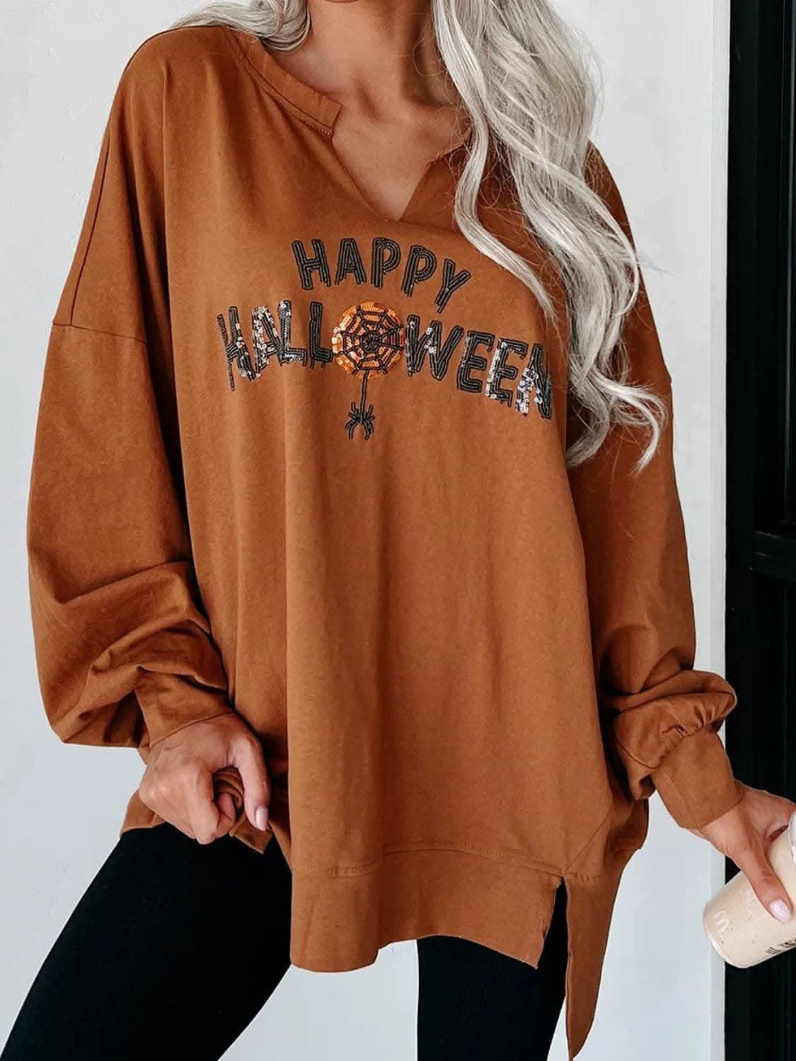 Notched sequin letter top in sheer - Love Salve